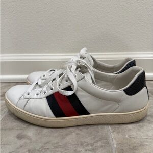 Gucci White Sneakers with Red and Black Stripes